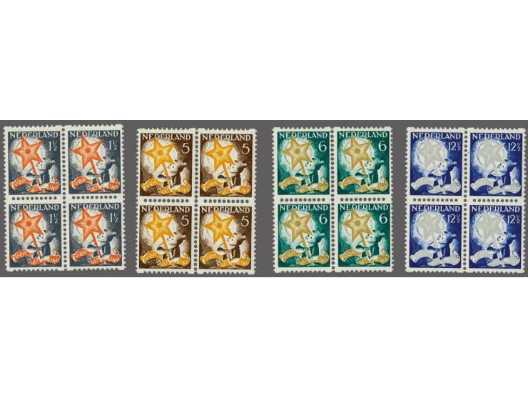Kind 1½ t/m 12½ cent in blokken van 4, cat.w. 520