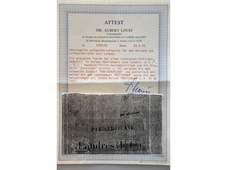 Luchtpostpochette Du bureau Neerlandais pour Londres (E.C.) met E.C. gewijzigd in province, verzonden vanuit Rotterdam met na