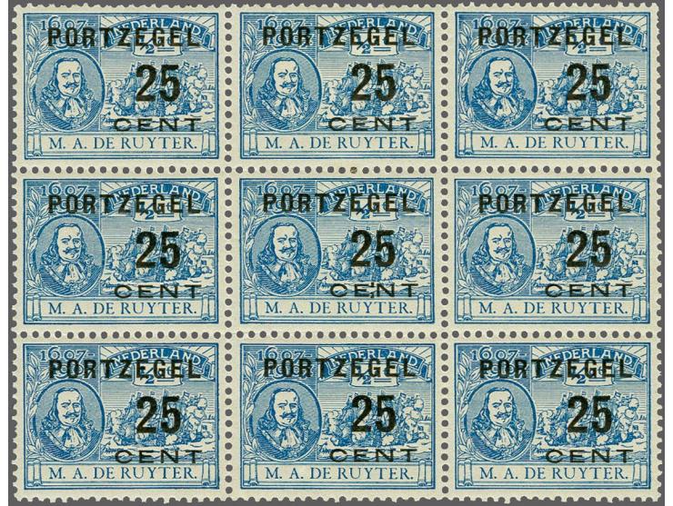 De Ruyter 25 cent met de plaatfout dubbele punt tussen E en N van cent, centraal in blok van 9, pracht ex. w.b. 7 normale ex.