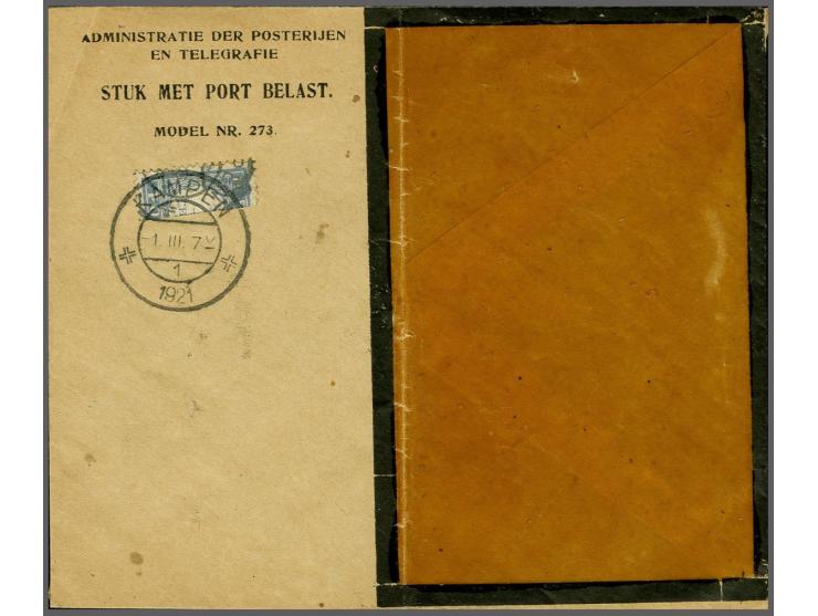 Kampener Noodport. Gehalveerde voorafgestempelde 1 cent lichtblauw op vensterenvelop 1-3-1921, pracht ex. met certificaat Mui