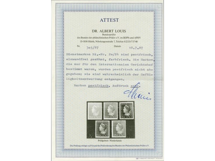 Cour Internationale de Justice 7½ t/m 25 cent met certificaat Dr. Louis 1987, cat.w. 1200