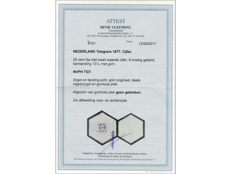 25 cent lila en zwart, pracht ex. met certificaat Vleeming 2017: Zegel en tanding echt, gom origineel, deels ingedroogd en go