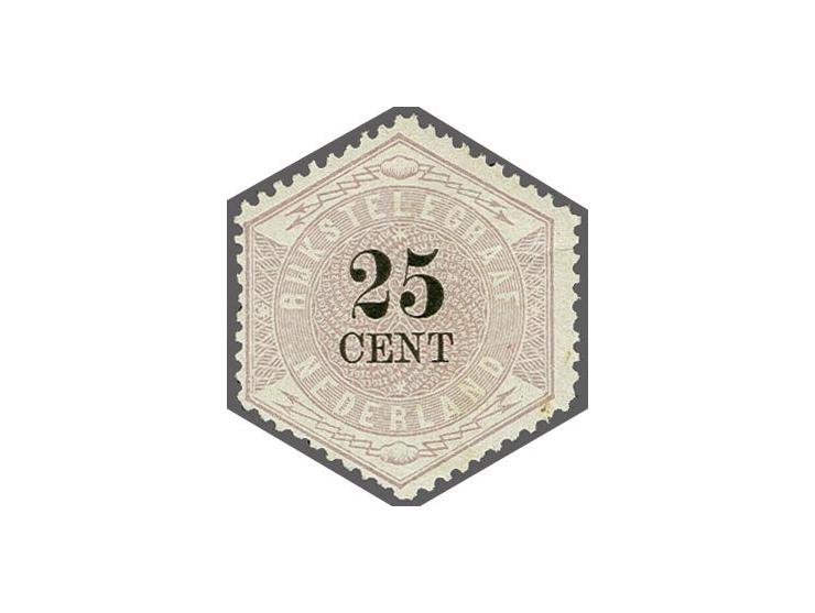 25 cent lila en zwart, pracht ex. met certificaat Vleeming 2017: Zegel en tanding echt, gom origineel met grote plakkerrest, 