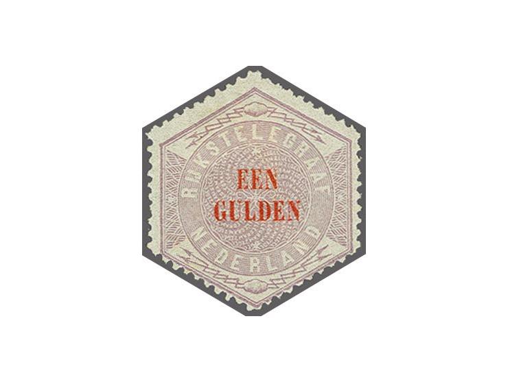 1 gulden lila en rood, pracht ex. met certificaat Vleeming 2017: Zegel en tanding echt, gom origineel met meerdere plakker- e