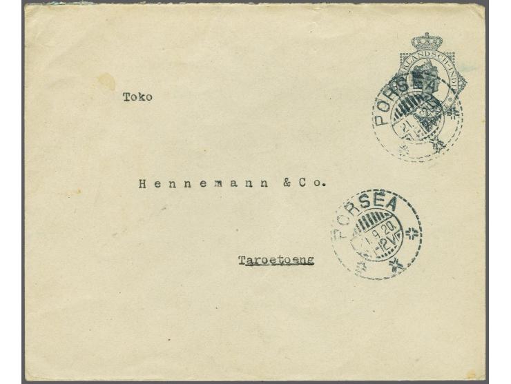 Envelop 10 cent grijs met kortebalkstempel met uurkarakter Porsea (SvL 175) 21-9-1920 naar Taroetoeng, pracht ex.