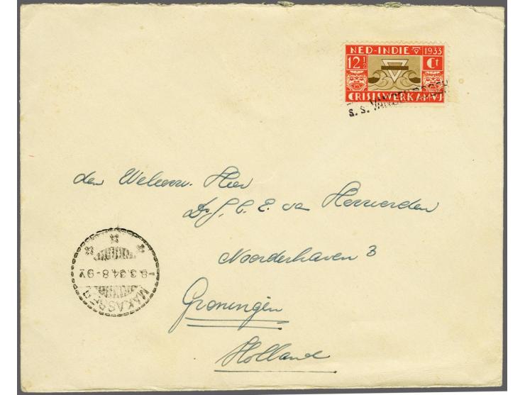 12½ cent AMVJ met scheepsnaamstempel s.s. VAN DEN BOSCH op envelop via Makassar 8.3.34 naar Groningen, pracht ex.
