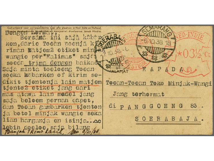 Lever filmsterkaart Irene Dunne Semarang-Soerabaja 6.10.38 met 3½ cent roodstempel BANDOENG HOOFDBESTUUR P.T.T., pracht ex.