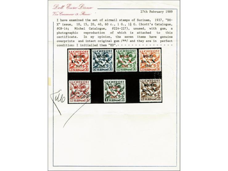 Do. X 10 cent t/m 1½ gulden met potloodkeur en certificaat Diena 1989, cat.w. 1000