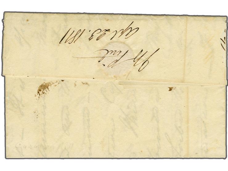 Complete brief van Curaçao 23-4-1811 naar Philadelphia (USA) met rood aankomststempel en geschreven W. Moutein (kapiteinsnaam