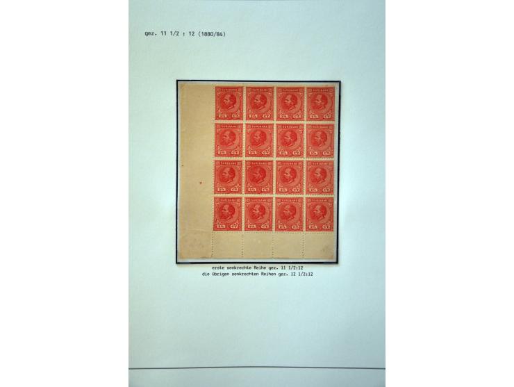 gespecialiseerde collectie 1873-1900 w.b. tandingen, proeven, variëteiten en veel poststukken keurig opgezet in ringband