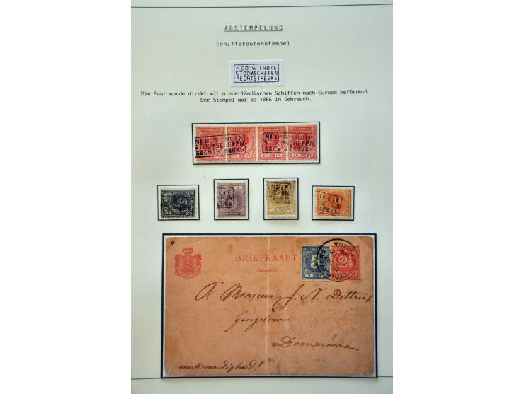 stempelcollectie w.b. puntstempels, routestempels, poststukken etc. met beter materiaal keurig opgezet op albumbladen