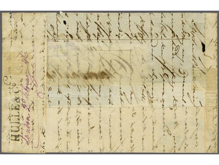 Landmailzegel met Mail en koper schuin onder elkaar en waarde-aangifte f 2,16 koper op briefvoorzijde van Londen 2-2-1846 (no