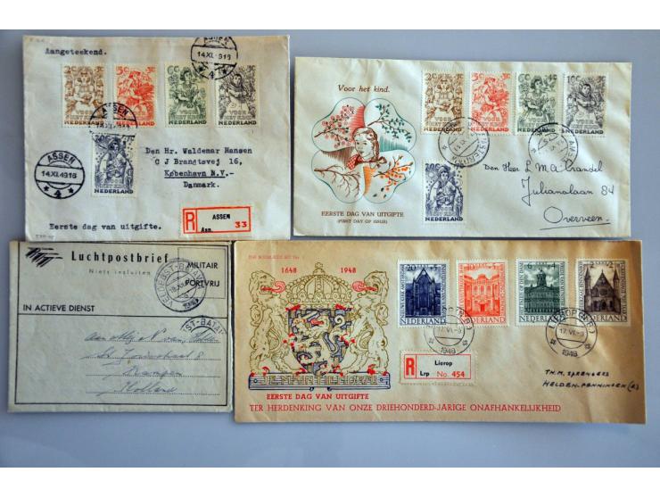 26 diverse poststukken w.b. envelop met 588/591 naar USA 25.VII.1952 met violet passed free/ U.S. cusoms/ terminal station/ S