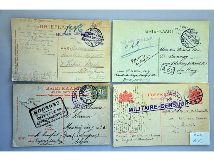 Eerste Wereldoorlog 6 poststukken met censuur w.b. zwart kastje commandant/ in Zeeland/ CENSUUR, en violet ovaal militaire ce