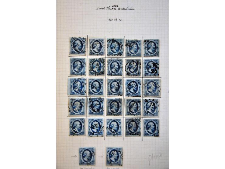 Overcomplete plaatreconstructie van de 5 cent donkerblauw plaat III w.b. halfrond-francostempels in over het algemeen nette k