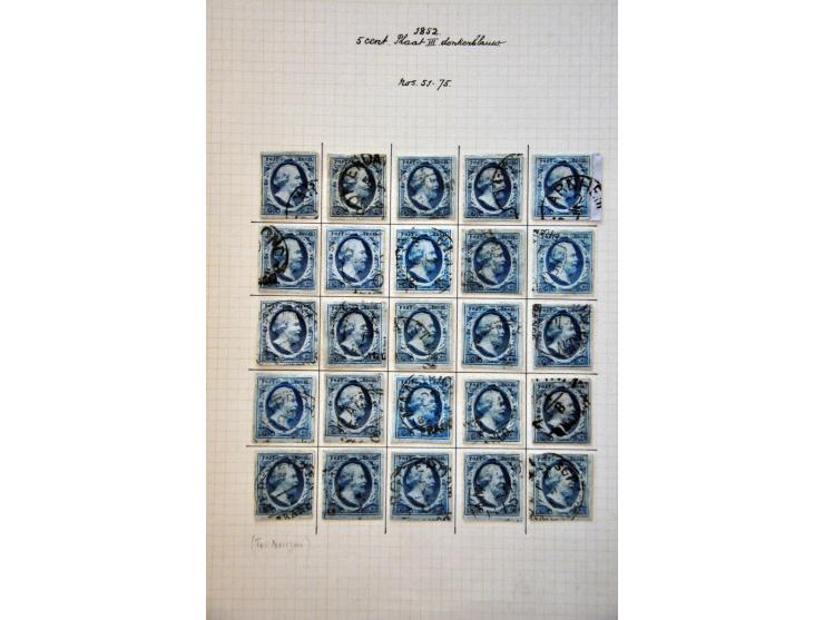 Overcomplete plaatreconstructie van de 5 cent donkerblauw plaat III w.b. halfrond-francostempels in over het algemeen nette k