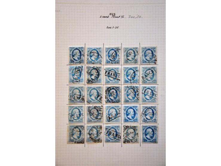 Complete plaatreconstructie van de 5 cent blauw plaat IV in over het algemeen nette kwaliteit