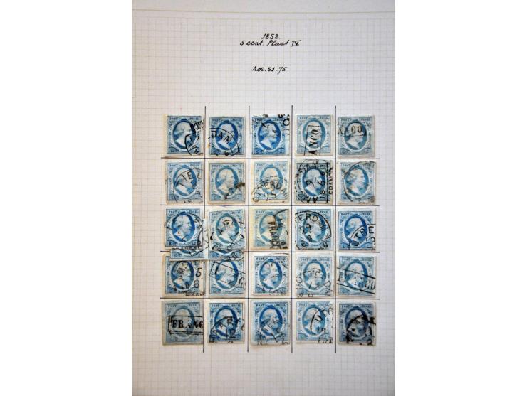 Complete plaatreconstructie van de 5 cent blauw plaat IV in over het algemeen nette kwaliteit