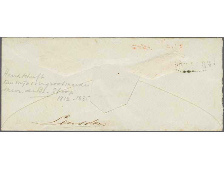 5 cent blauw plaat V pos. 32 op envelop van Amersfoort 24-2-1862 naar Utrecht. Zegel in eerste instantie ontwaard met geschre