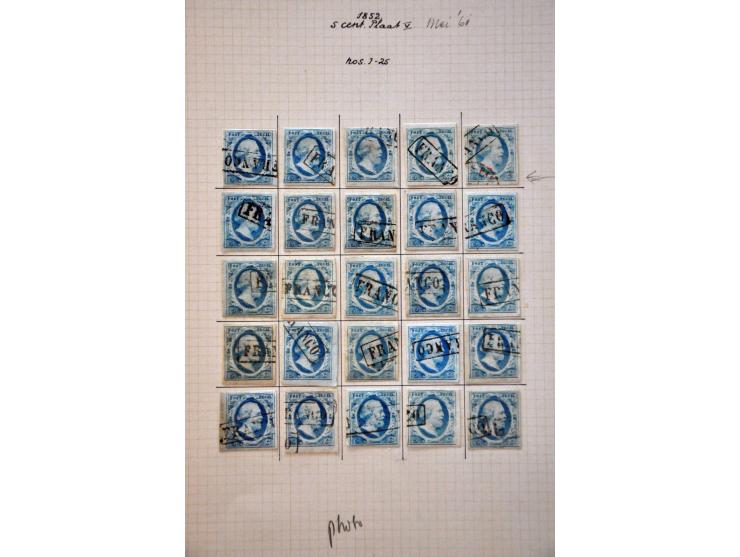 Complete plaatreconstructie van de 5 cent blauw plaat V in over het algemeen nette kwaliteit