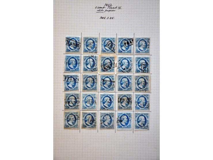 Overcomplete plaatreconstructie van de 5 cent blauw plaat VI op dik papier w.b. 3 paartjes in over het algemeen nette kwalite