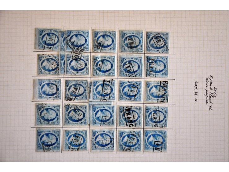 Overcomplete plaatreconstructie van de 5 cent blauw plaat VI op dun papier w.b. 4 paartjes in over het algemeen nette kwalite