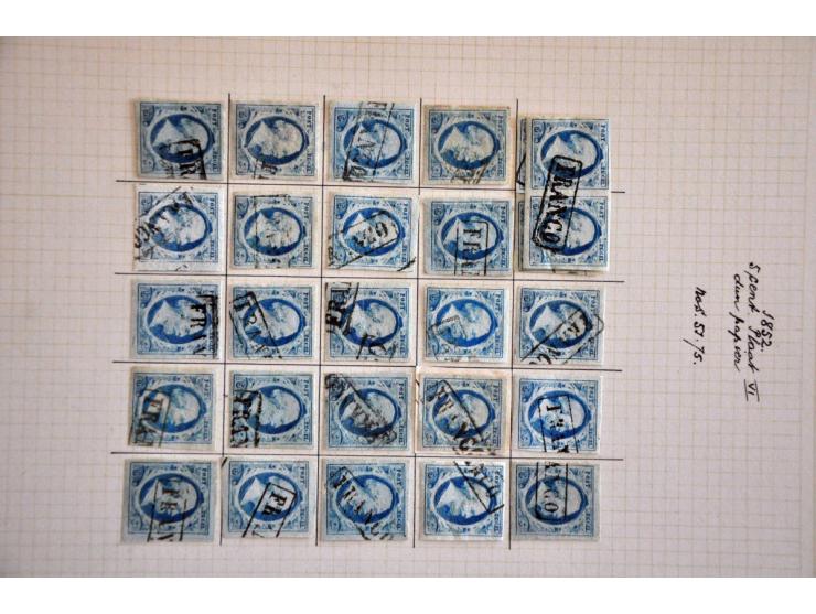 Overcomplete plaatreconstructie van de 5 cent blauw plaat VI op dun papier w.b. 4 paartjes in over het algemeen nette kwalite
