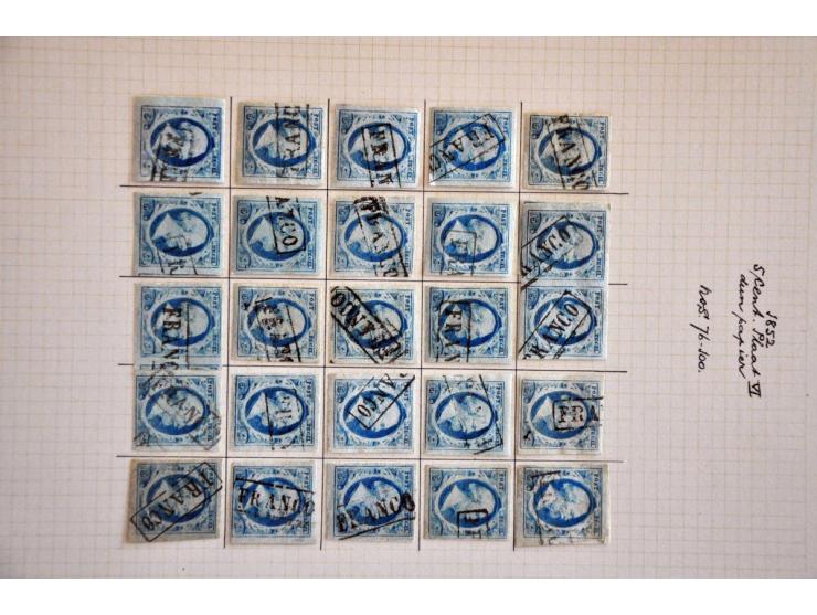 Overcomplete plaatreconstructie van de 5 cent blauw plaat VI op dun papier w.b. 4 paartjes in over het algemeen nette kwalite