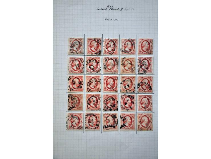 Complete plaatreconstructie van de 10 cent karmijn plaat II w.b. halfrond-francostempels in over het algemeen nette kwaliteit