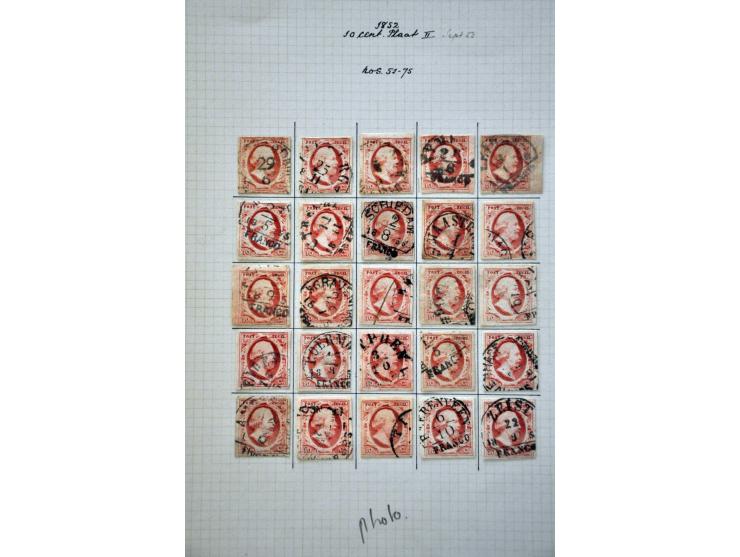 Complete plaatreconstructie van de 10 cent karmijn plaat II w.b. halfrond-francostempels in over het algemeen nette kwaliteit