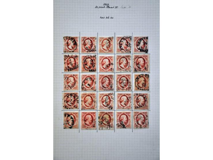Complete plaatreconstructie van de 10 cent rood plaat III w.b. halfrond-francostempels in over het algemeen nette kwaliteit