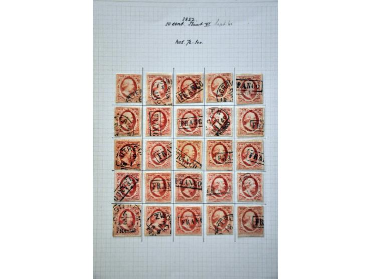 Complete plaatreconstructie van de 10 cent bruinrood plaat VI w.b. halfrond-francostempels in over het algemeen nette kwalite