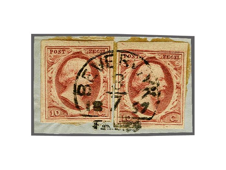 Beverwyk C (Ey 700) volledig op 10 cent rood plaat III pos. 39 en 79 op fragment, pracht ex. Herkomst: collectie Reed (1995)