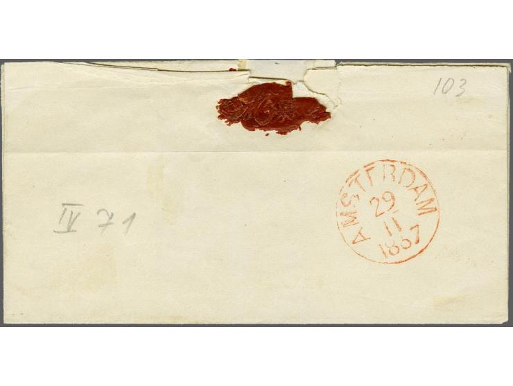 Culemborg A (Ey 350) op 10 cent rood plaat IV op briefomslag 28-11-1857 naar Amsterdam, pracht ex.