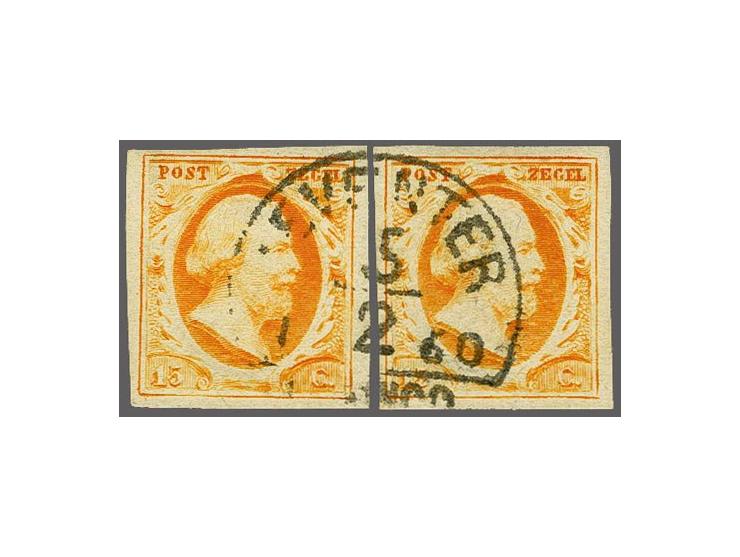 Deventer C klein (Ey 500) op 15 cent donkeroranje pos. 97-98 in geknipt paar, pracht ex.