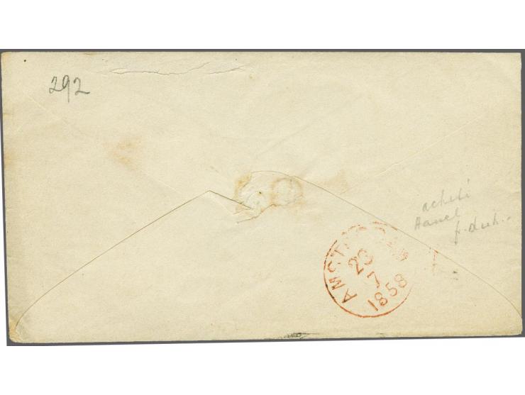Dirksland A (Ey 300) op 5 cent blauw plaat III pos. 49-50 in paar op envelop 23-7-1858 naar Amsterdam, pracht ex.