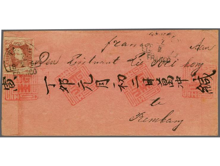 10 cent wijnrood pos. 49 op Chinezenbrief met originele inhoud van Tagal 27-2-1867 naar Rembang, pracht ex.