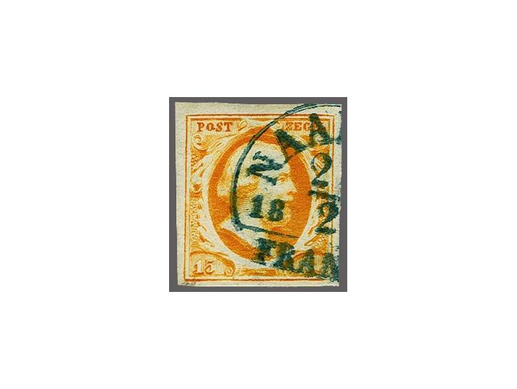 Naarden B (Ey 900) deels op 15 cent donkeroranje, pracht ex. Herkomst: collectie Wolff de Beer (1966)