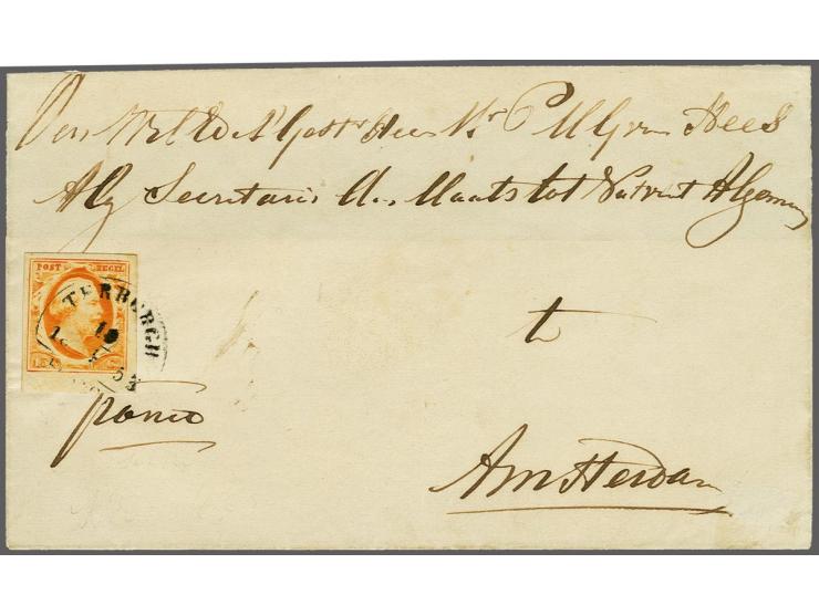 Terborgh B (Ey 400) op 15 cent donkeroranje pos. 25 met velrand op briefvoorzijde met groot deel achterkant van Varsseveld (l
