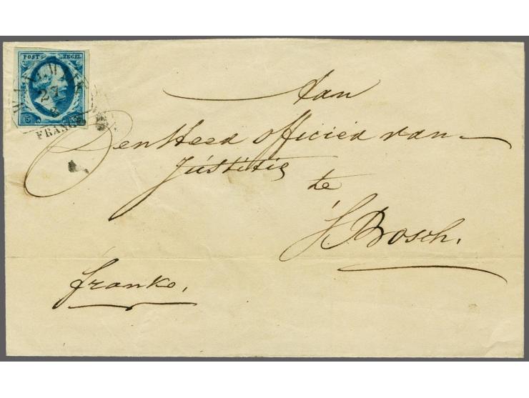 Waalwyk A (Ey 350) op 5 cent donkerblauw plaat I op briefomslag van Grevelduin-Kapelle (langstempel achterzijde) naar Den Bos