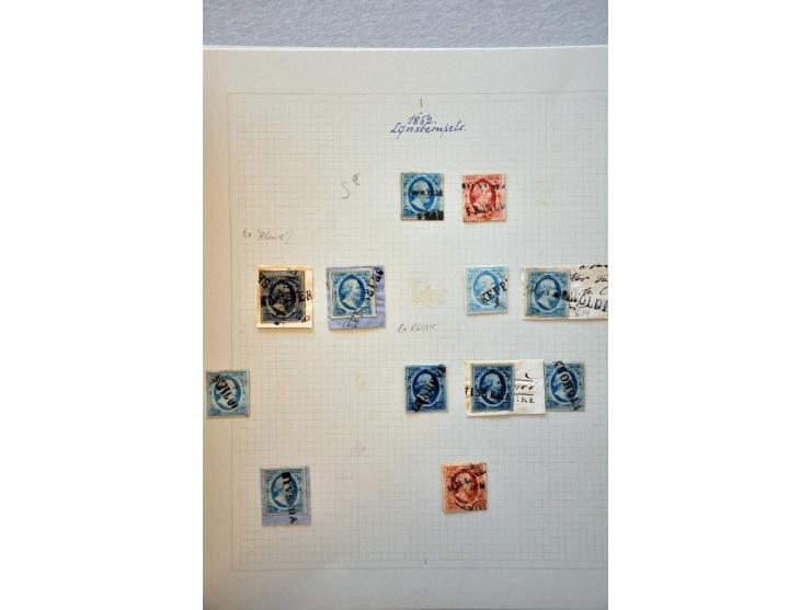 stempels, collectie ca. 60 ex. w.b. langstempels (o.a. Hoogeveen op nr. 1), gebroken cirkelstempels, rode en blauwe stempels 