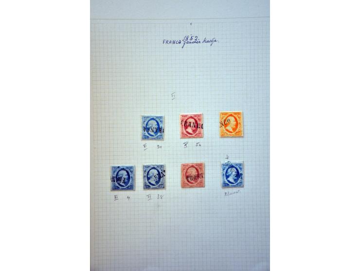 stempels, collectie ca. 60 ex. w.b. langstempels (o.a. Hoogeveen op nr. 1), gebroken cirkelstempels, rode en blauwe stempels 