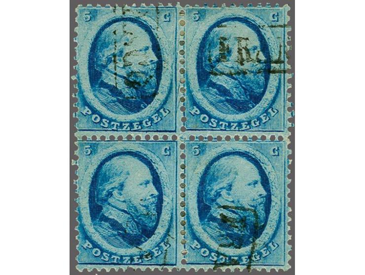5 cent blauw in blok van 4, pracht ex., cat.w. 1000