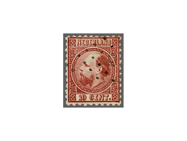 10 cent karmijn type I tanding 10½ x 10¼, pracht ex. met certificaat Vleeming 2017: Fris zegel zonder gebreken, voor dit zege