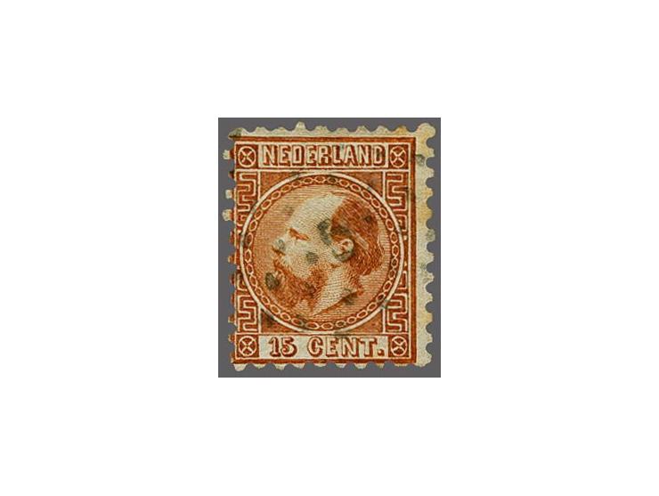 15 cent oranjebruin type II tanding 10½ x 10¼, pracht ex. (enkele minieme bruine vlekjes achterzijde) met certificaat Vleemin