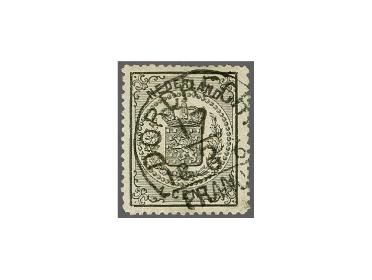 1 cent zwart met mooi halfrond-francostempel Dordrecht, pracht ex.
