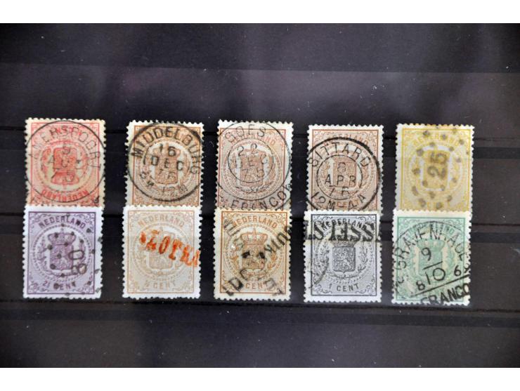 collectie gestempeld w.b. tandingen (o.a. nr. 18A), stempels, nrs. 14 en 15 met variëteit zonder punt etc. keurig opgezet op 