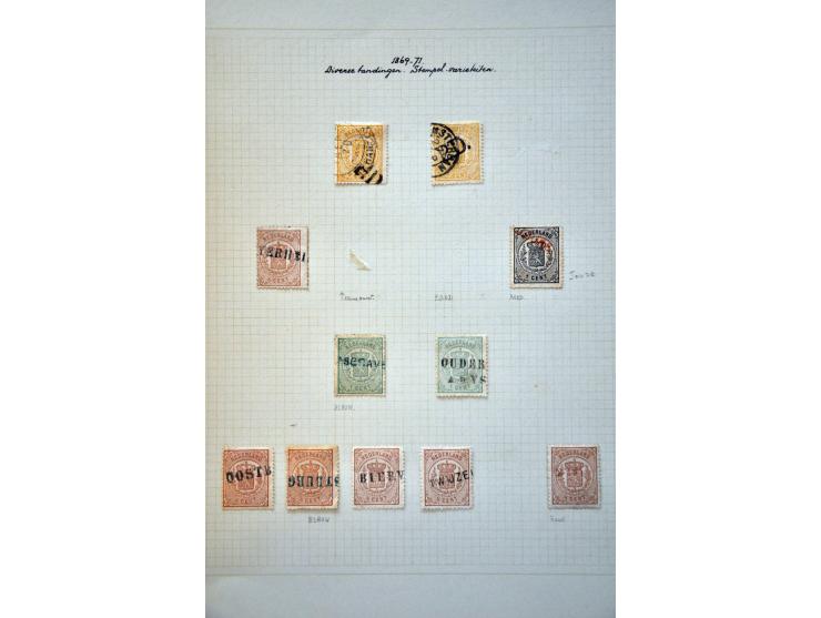 collectie gestempeld w.b. tandingen (o.a. nr. 18A), stempels, nrs. 14 en 15 met variëteit zonder punt etc. keurig opgezet op 