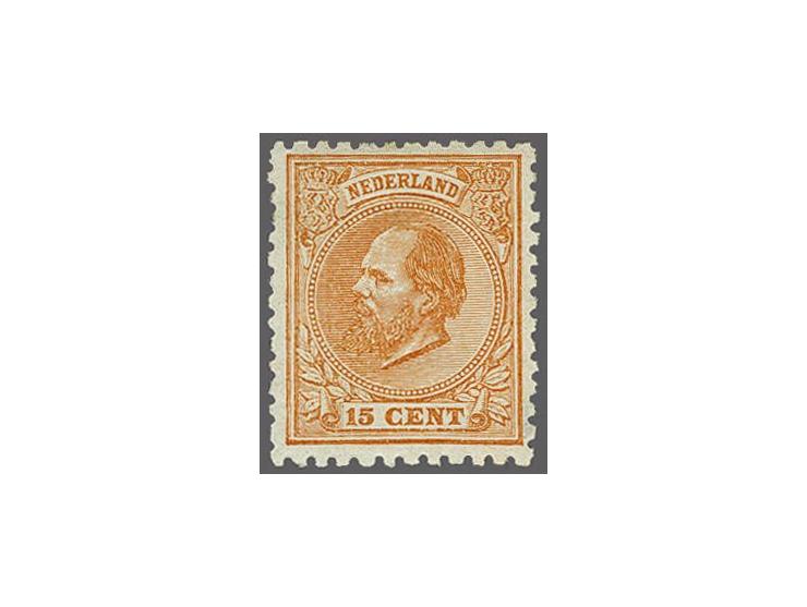 15 cent oranjebruin tanding 11½ x 12 kleine gaten, pracht ex. met certificaat Vleeming 2017, cat.w. 900
