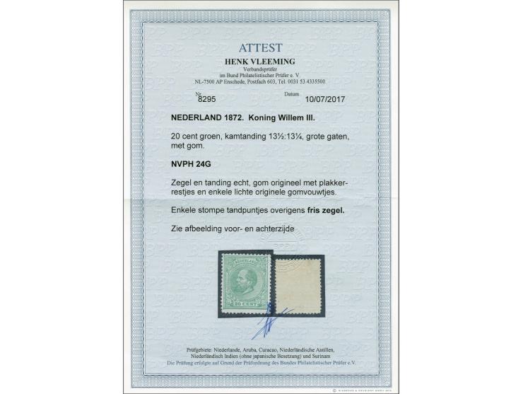 20 cent groen tanding 13½ x 13¼ grote gaten, pracht ex. (enkele stompe tandpuntjes) met certificaat Vleeming 2017, cat.w. 825